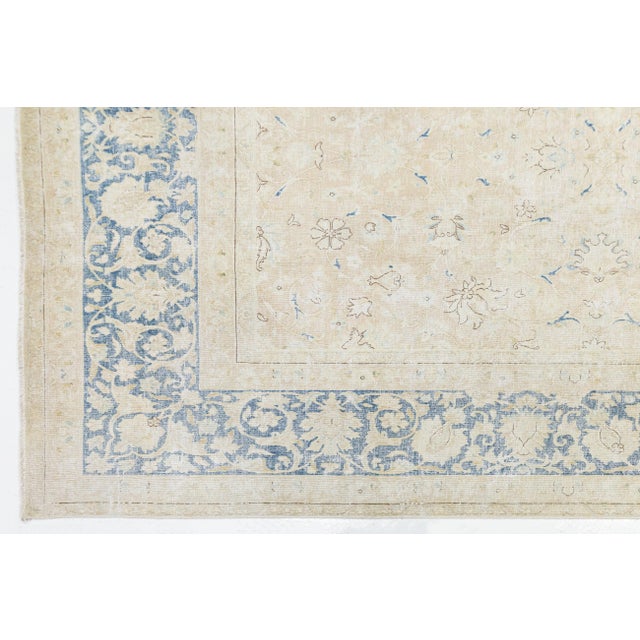 Antique Kerman Persian Wool Rug Neutral Blue and Ivory - Classic All-Over Floral For Sale - Image 9 of 11