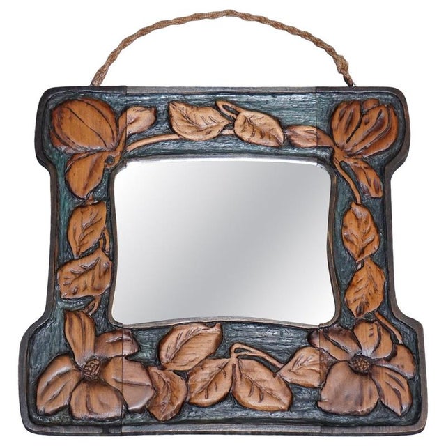 Antique French Art Nouveau Floral Carved Wall Mirror For Sale - Image 9 of 9