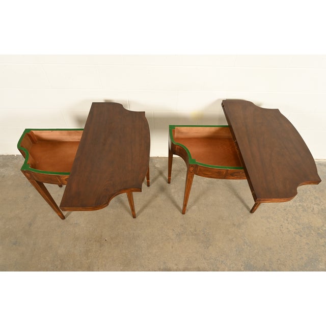 Brown Baker Furniture Federal Inlaid Mahogany Flip-Top Consoles or Game Tables, Pair For Sale - Image 8 of 14