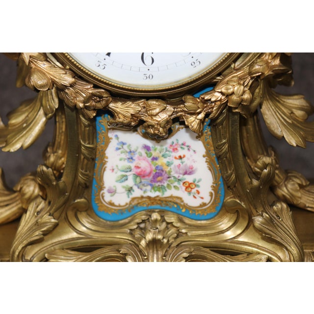 Bronze Fine Quality French Bronze Sevres Style Figural Placques Adorned Mantel Clock For Sale - Image 8 of 15