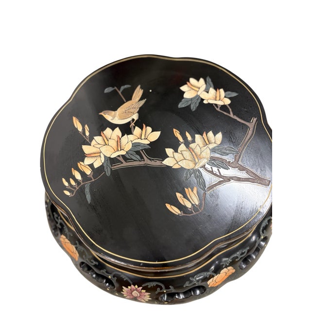 Early 20th Century Chinese Lacquered Drum Table with Mother-of-Pearl Inlay Elevate your space with this exquisite Chinese...