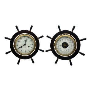 Circa 1970 German Ship's Wheel Clock & Barometer Set by August Schatz & Sohne
