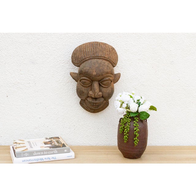 Brown Rustic Wooden African Mask, the Silent Witness For Sale - Image 8 of 8