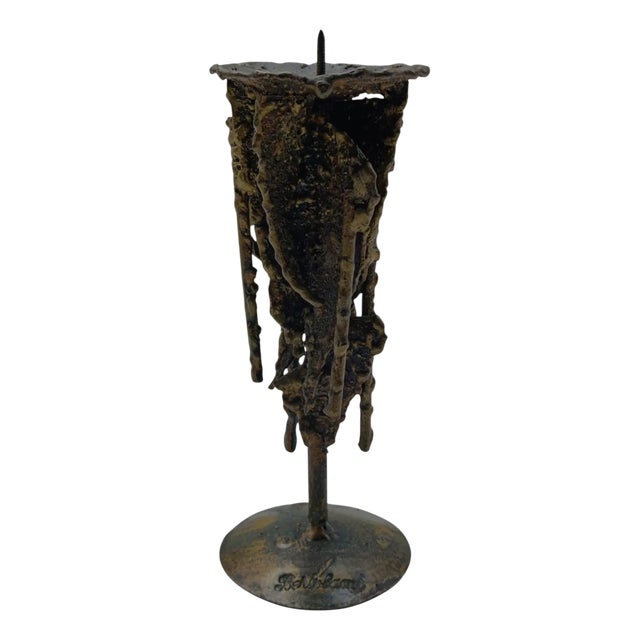 Italian Brutalist Cast Metal Candleholder, 1950s For Sale