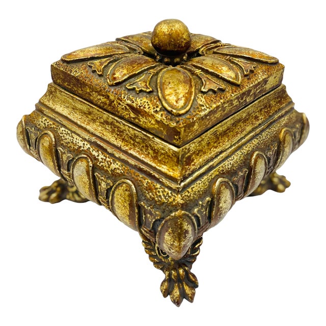 Vintage Gold Gilt Clawfoot Treasure Box For Sale