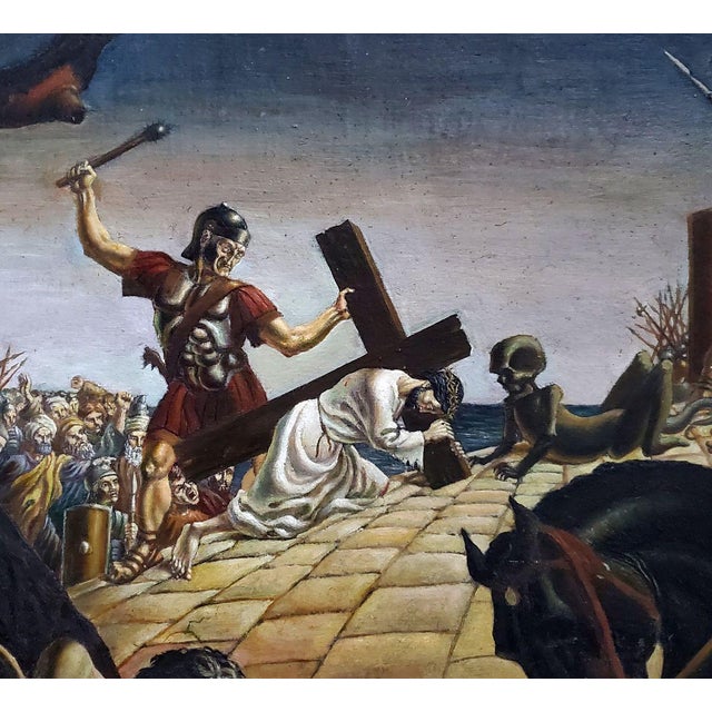 1990s Oil Painting Carrying the Cross Daniil Litvinov For Sale - Image 6 of 7
