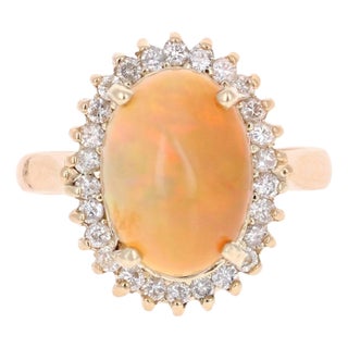 4.02 Carat Opal Diamond 14k Yellow Gold Cocktail Ring, Size 7.5 For Sale