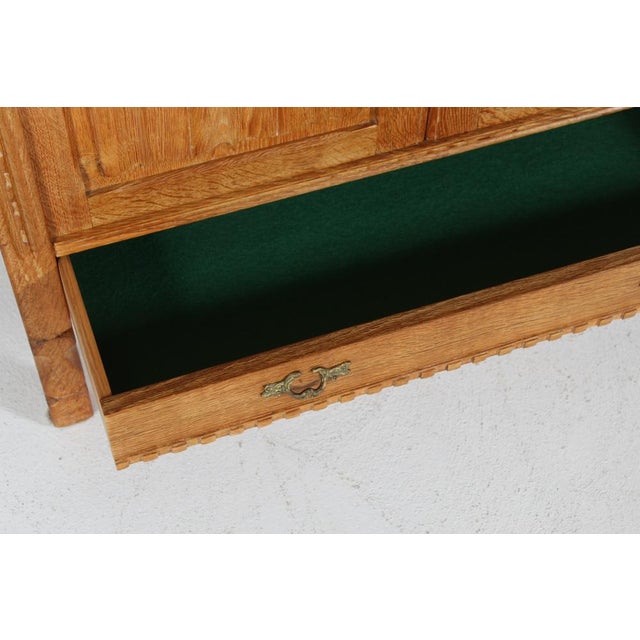 Long Brutalist Danish Oak Sideboard with 4 Doors attributed to Henning Kjærnulf, 1970s For Sale - Image 14 of 18