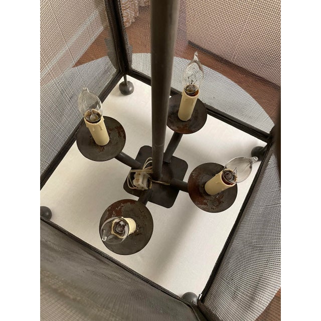 Early 20th Century French Country Square Pewter Finish Metal Pendant Ceiling LIght For Sale - Image 5 of 12