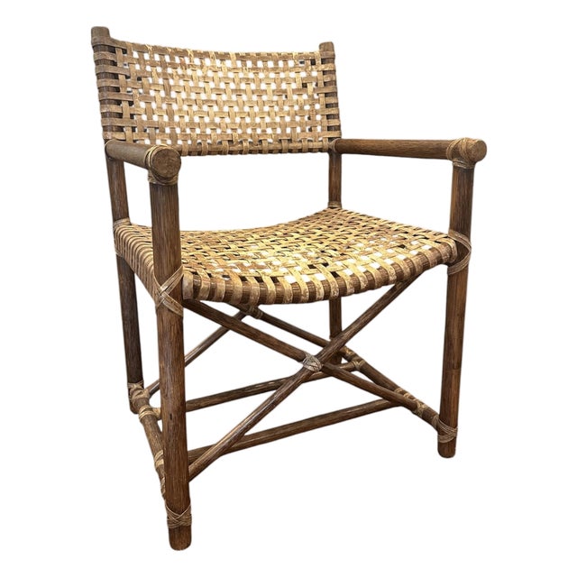 Vintage McGuire Furniture Laced Rawhide & Rattan Armchair For Sale