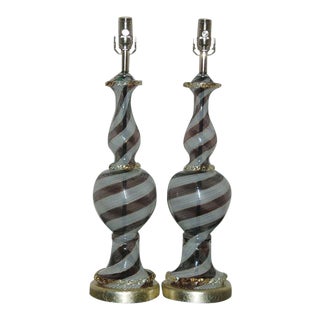 Dino Martens Murano Striped Glass Lamps For Sale