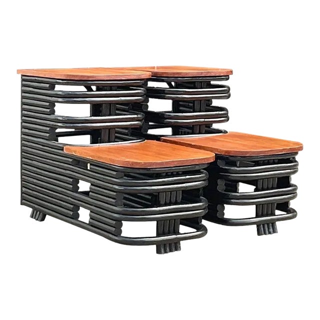 Mid 20th Century After Paul Frankl Painted Rattan End Tables -A Pair For Sale