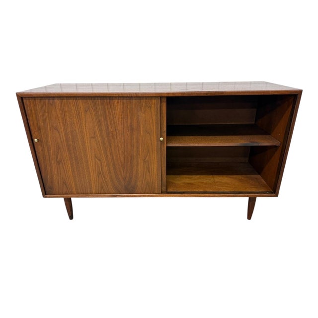 1960s Mid-Century Modern Sliding Door Walnut Storage Cabinet For Sale - Image 5 of 8