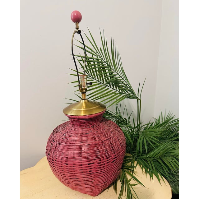 Pink Vintage Palm Beach Pink Rattan Table Lamp, Circa 1970s For Sale - Image 8 of 8