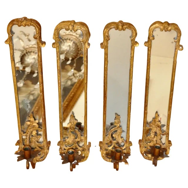 19th Century Set of Four 19th Century Rococo Giltwood Mirrored Sconces For Sale - Image 5 of 5