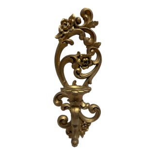 Vintage Gold Toned Homco Floral Candleholder Wall Decor For Sale