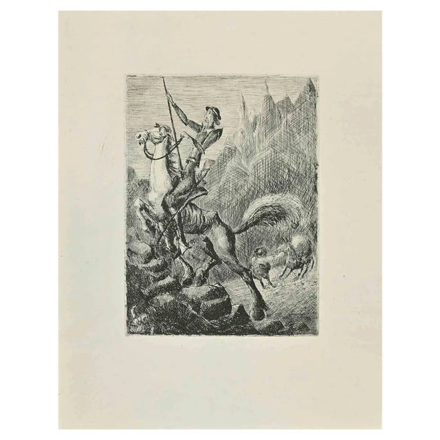 Wladyslaw Jahl, Don Quixote Galloping, Etching, 1951 For Sale