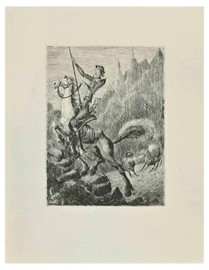 Wladyslaw Jahl, Don Quixote Galloping, Etching, 1951