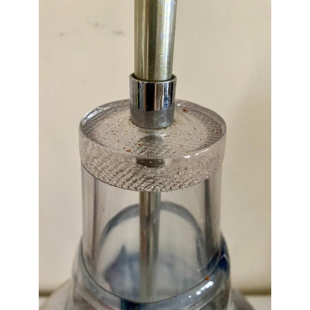 Mid-Century Modern Mid-Century Italian Murano Art Glass Chrome Hand Blown Blue Swirl Lamp For Sale - Image 3 of 10