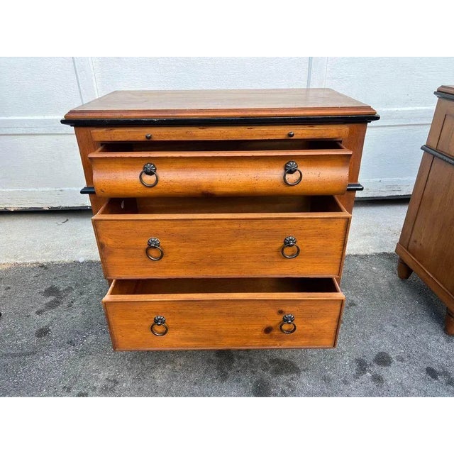 Mid 20th Century Pair Milling Road By Baker Parcel Ebonized and Stained Pine Three Drawers Side Chests. For Sale - Image 10 of 11
