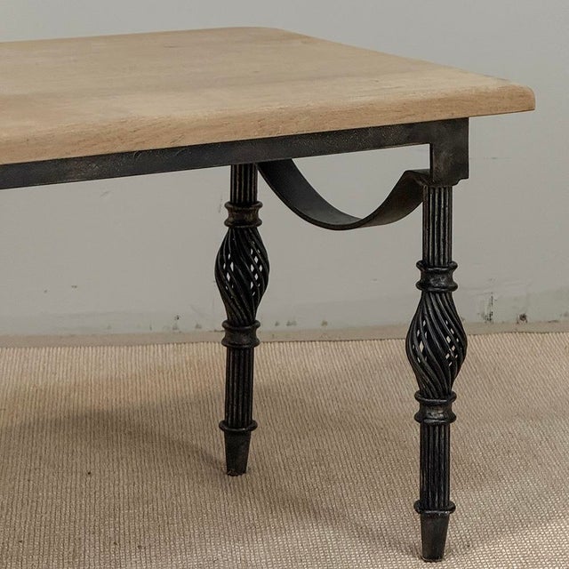 Antique Country French Stripped Oak and Hand Forged Iron Coffee Table For Sale - Image 12 of 16