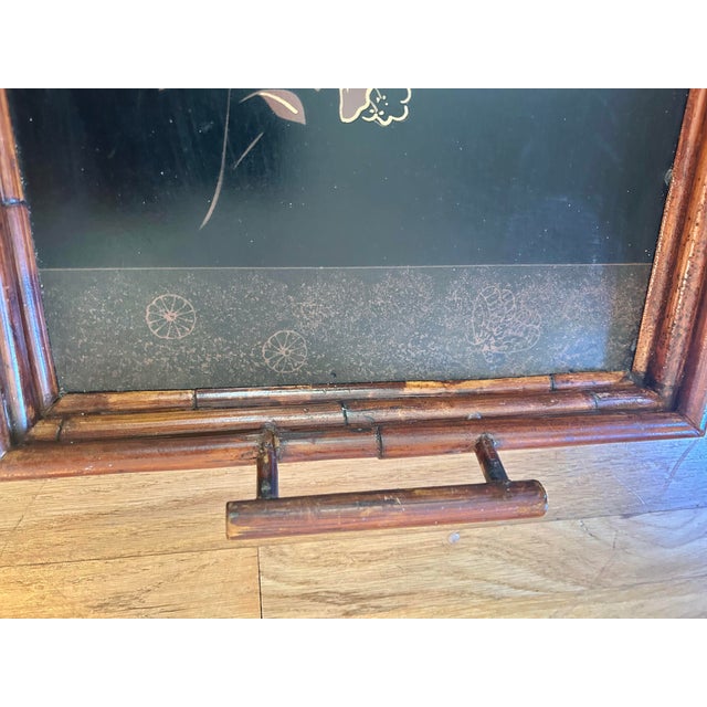 Black Vintage “Art De Chine” Bamboo and Black Lacquer Tray Attributed to Palecek For Sale - Image 8 of 12