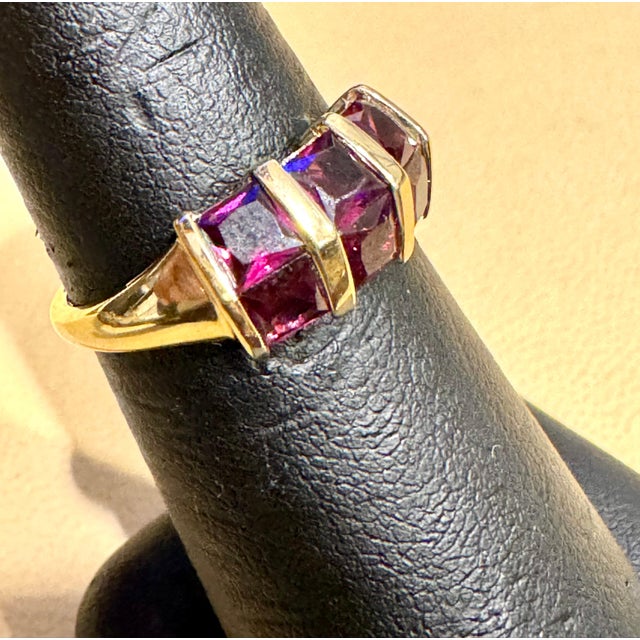 Early 21st Century Affordable 6 Square Garnet Ring 14 Karat Yellow Gold Size 6.75 For Sale - Image 5 of 18