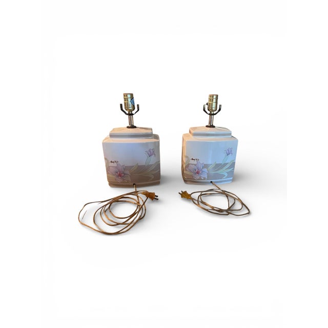 Ceramic 1970s Pair of Vintage Murray Feiss Hand - Painted Porcelain Table Lamps For Sale - Image 7 of 12