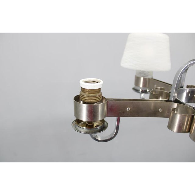 Art Deco Nickel Chandelier with Textured Glass, Czechoslovakia, 1930s For Sale - Image 15 of 17
