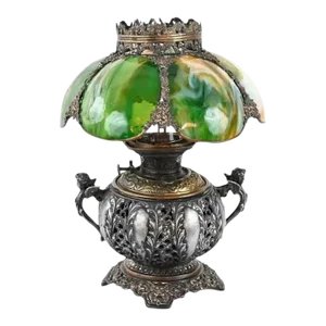 Bradley & Hubbard Victorian Style Oil Lamp With Hand Painted Hurricane Glass