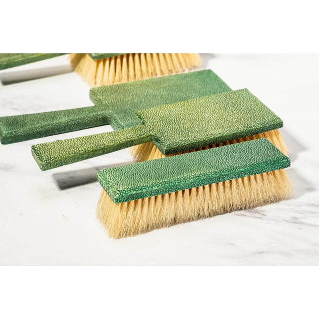 Art Deco Art Deco Antique Shagreen Dresser Set 5-Piece Vanity Grooming Brush Set For Sale - Image 3 of 18