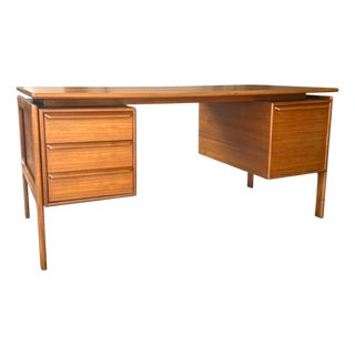 1960s Danish Modern Teak Floating-Top Desk With Pedestal Base and Drawers For Sale