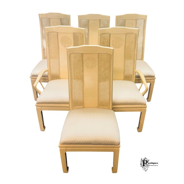 Bernhardt Vintage Bernhardt Shibui Collection Chinoiserie Style Ivory Dining Chairs - Set of 6 For Sale - Image 4 of 11