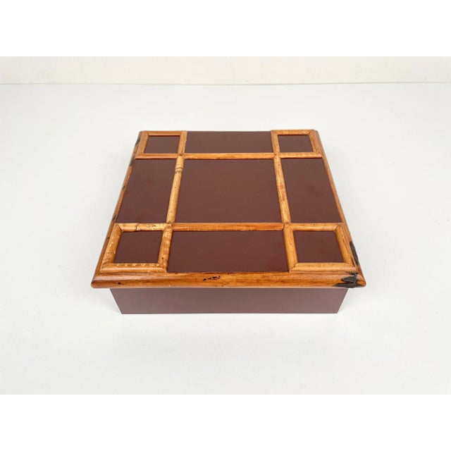 Bamboo & Wood Squared Box by Tommaso Barbi, Italy, 1960s For Sale - Image 4 of 18