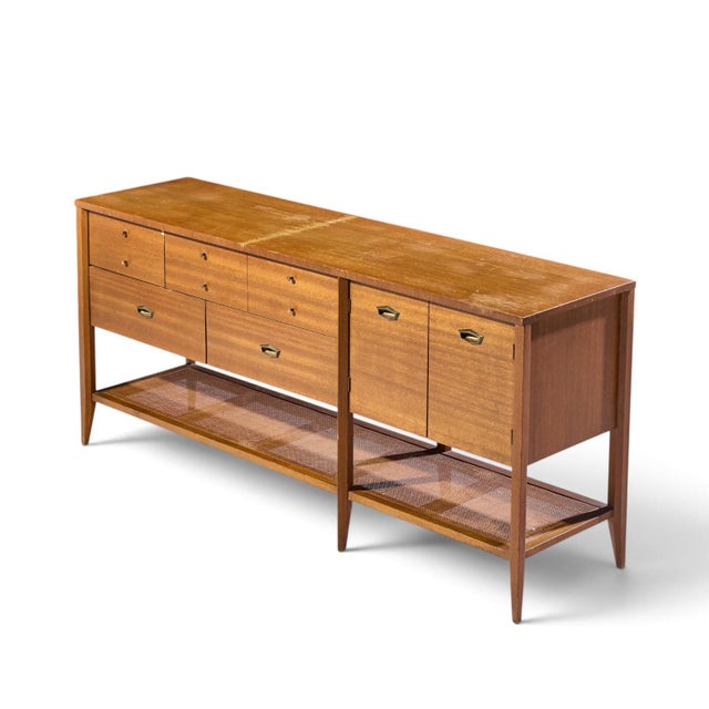 John Keal for Brown Saltman Style Mid Century Mahogany and Cane Console Credenza For Sale - Image 11 of 11