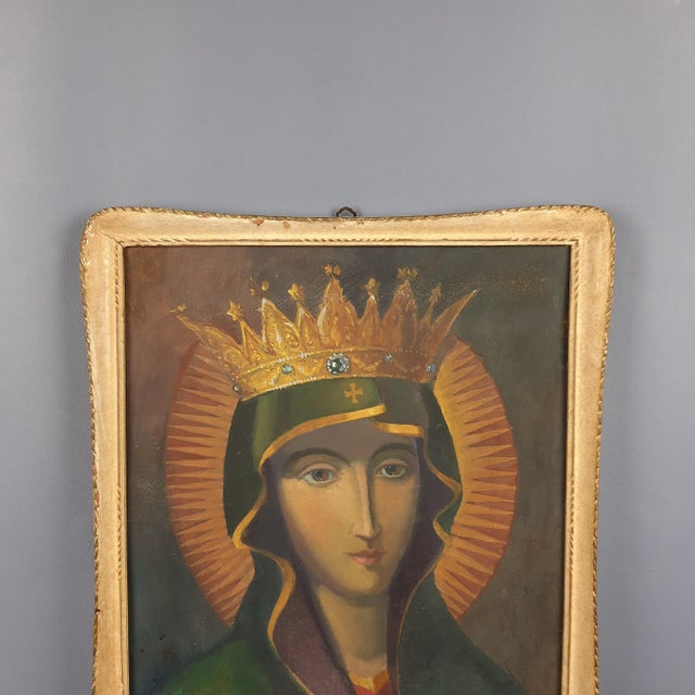 Madonna Icon, Tempera Painting on Masonite, 1940s, Framed For Sale - Image 3 of 13