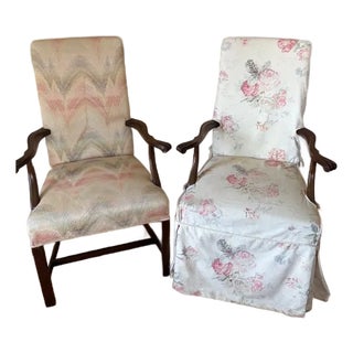 1980's Hickory Chair Set of 2 Chippendale Arm Chairs For Sale