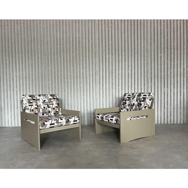 1960s Vintage Lounge Chairs in Geometric Fabric, Set of 2 For Sale - Image 5 of 6