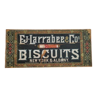 Late 19th Century Ej Larrabee & Co Sugar Biscuits Wooden Crate Sign For Sale