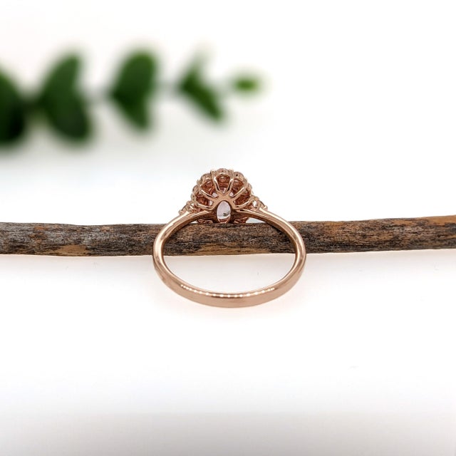 2020s Pink Morganite Ring With Natural Diamond Halo: Solid 14k Gold, Oval 7x5mm, Size 6.75 For Sale - Image 5 of 6