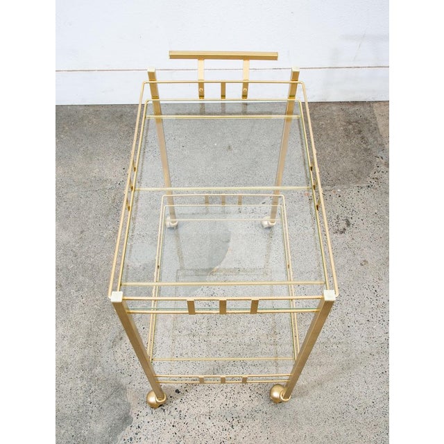 1960s Bar Cart Serving Trolley Brass Rolling Bar Glass 2 Tier Gold For Sale - Image 4 of 12