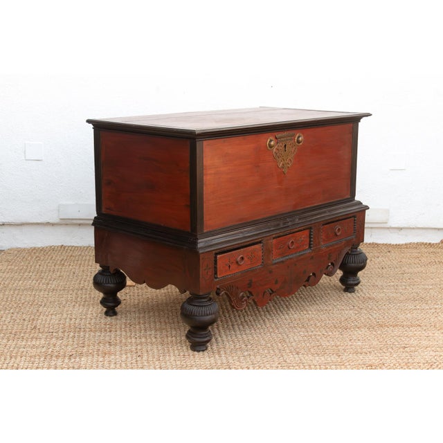 Wood 19th Century Large Antique Dutch Colonial Ceylon Chest on Stand For Sale - Image 7 of 9