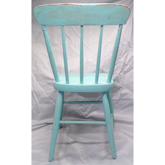 Wood Vintage Chippy Turquoise Wooden Farmhouse Shabby Chic Accent Chair For Sale - Image 7 of 13