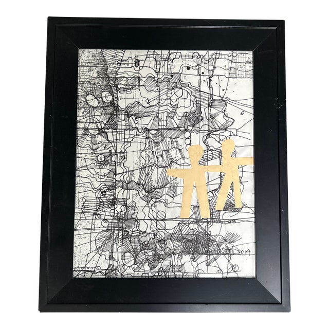 Contemporary Original Wayne Cunningham Abstract Hands Across America Collage / Marker Drawing For Sale