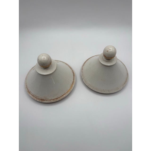 Alabaster Late 19th Century Ceramic Lidded Apothecary Jars With Blue, White and Gold Details- Set of 2 For Sale - Image 8 of 11