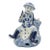 Vintage 14 Inch Blue & White Porcelain Seated Chinese Scholar Statue Holding Scroll For Sale