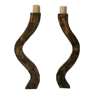 Pair of Contemporary Running Water Metal Candlesticks For Sale