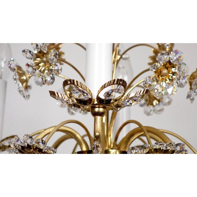 Brass & Lead Crystal Chandelier with Flowers from Palwa, 1970s For Sale - Image 10 of 15