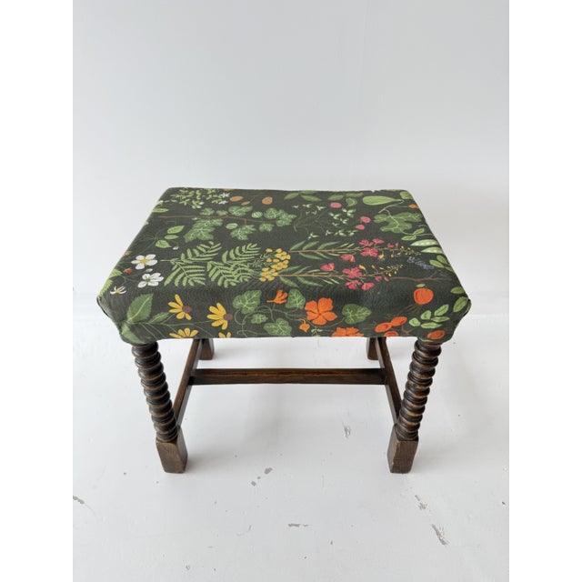 Rustic 19th Century Rustic Farmhouse Bobbin Turned Ottoman with Upholstered Seat For Sale - Image 3 of 13