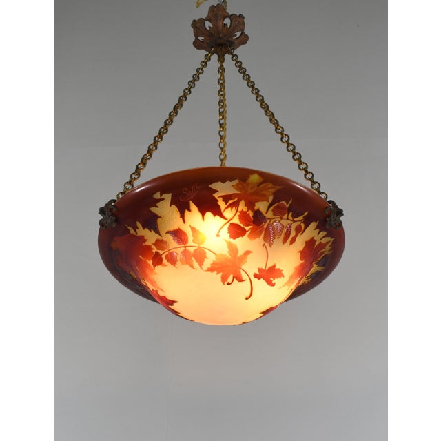 Art Deco French Art Deco Pendant Light by Galle - 1925 Gallé Cameo Chandelier France For Sale - Image 3 of 15